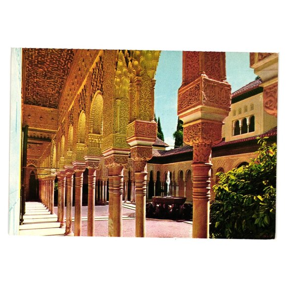 Vintage Alhambra Palace Courtyard Lions Granada Spain Postcard 1964 Travel - Picture 1 of 2
